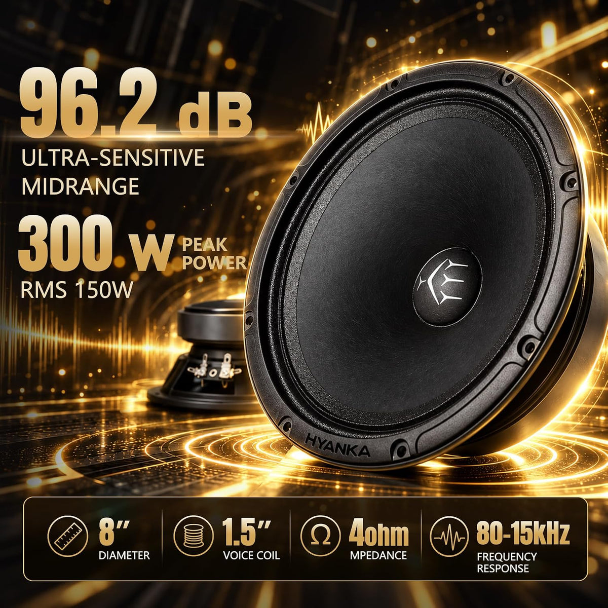 SMD-80 | 8" Midrange Car Speakers 150 Watts RMS 4-Ohm - Pair
